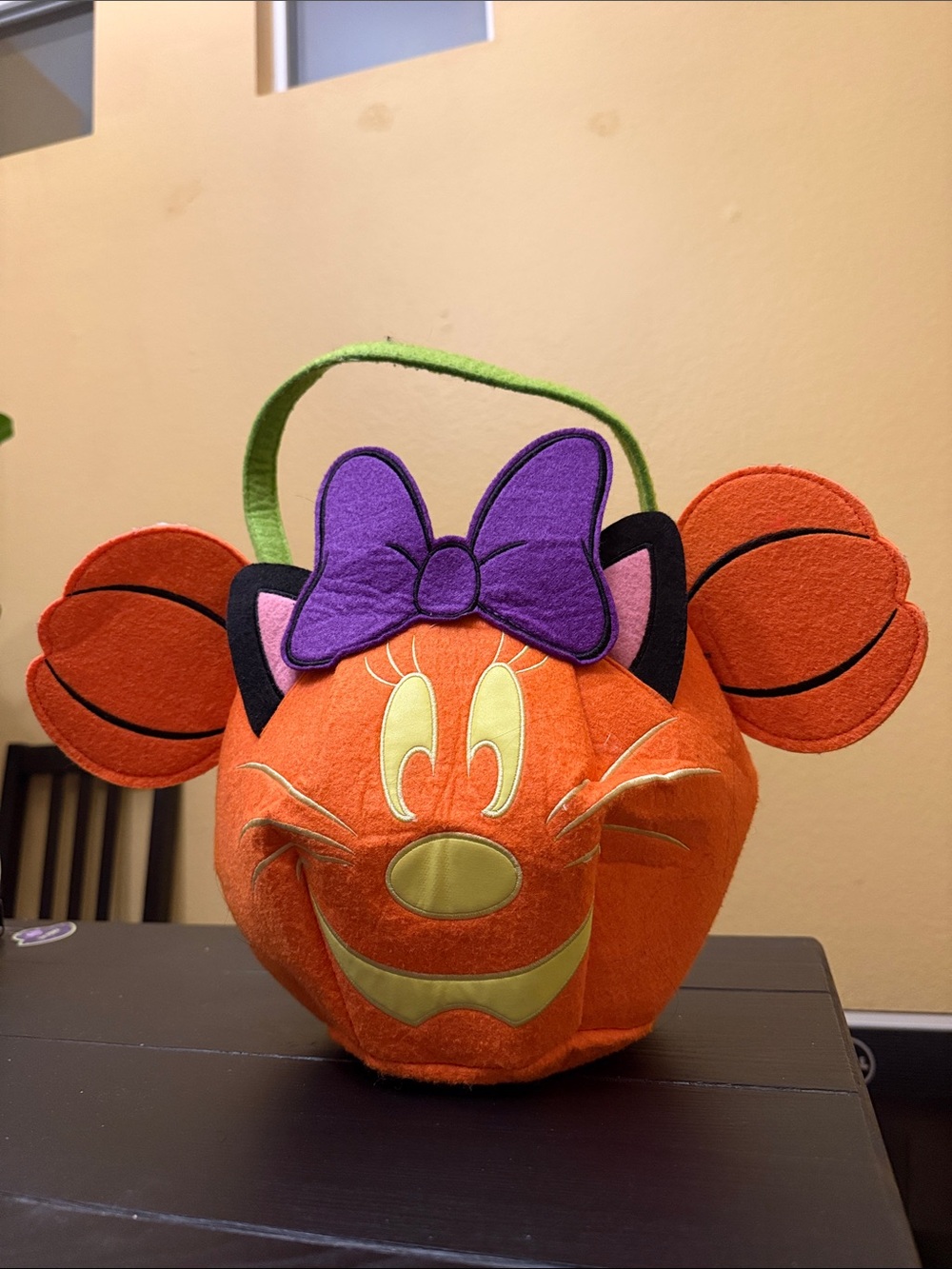 Kids Orange Disney Minnie Mouse Pumpkin Trick-or-Treat Bag with Purple Bow